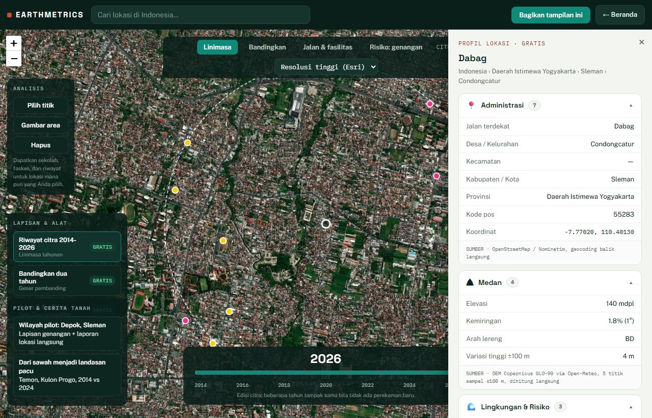 Aplikasi Earthmetrics kategori Personal di desktop