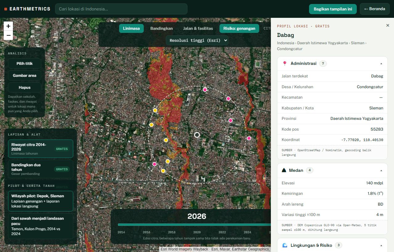 Aplikasi Earthmetrics kategori Professional di desktop